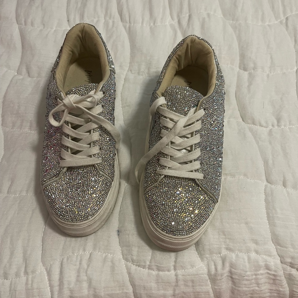 Betsey Johnson Silver Glitter Sneakers